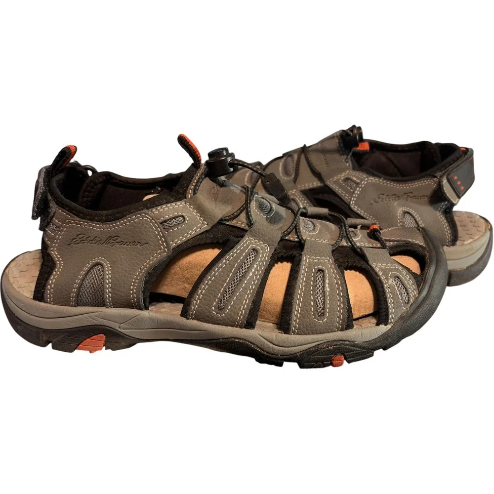 Eddie Bauer Tommy Mens 9 Gray Leather Closed Toe Fisherman Hiking Sandals Shoes